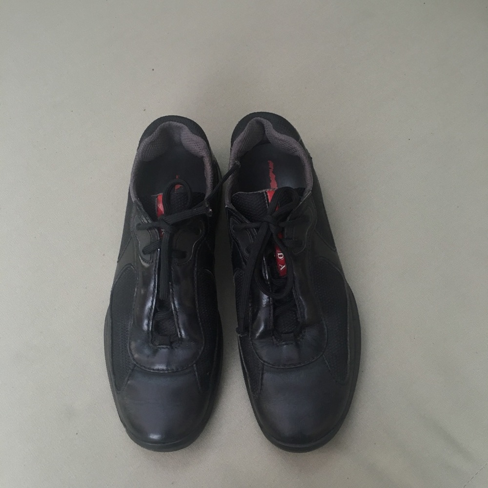 Prada black leather sports sneakers